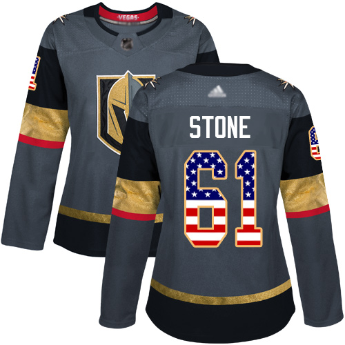 Adidas Golden Knights #61 Mark Stone Grey Home Authentic USA Flag Women's Stitched NHL Jersey